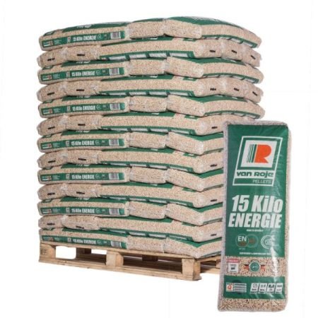 Holzpellets-Van Roje-Palette mit 65 Säcken zu 15 kg